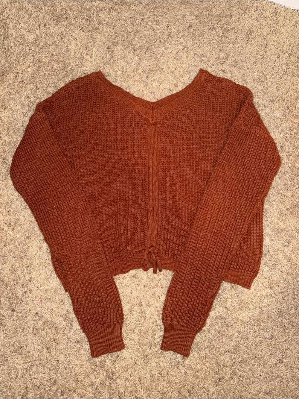 Sincerely Jules Rust Waffle-Knit V-Neck Sweater